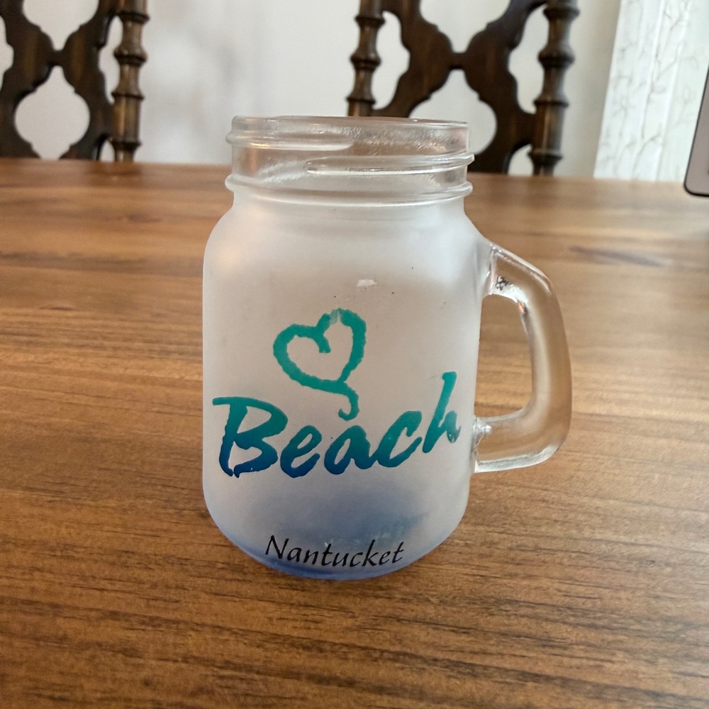 Beach Nantucket Frosted Glass Mug with Aqua Base